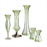 STUART & SONS, STOURBRIDGE GROUP OF FIVE ART NOUVEAU GLASS VASES, CIRCA 1910