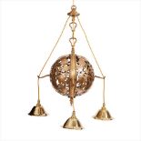 MANNER OF EDWARD SPENCER FOR THE ARTIFICERS' GUILD ARTS & CRAFTS BRASS CHANDELIER, CIRCA 1900