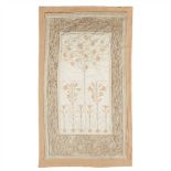 ENGLISH SCHOOL ARTS & CRAFTS EMBROIDERED WOOLWORK AND APPLIQUÉ PANEL, CIRCA 1900