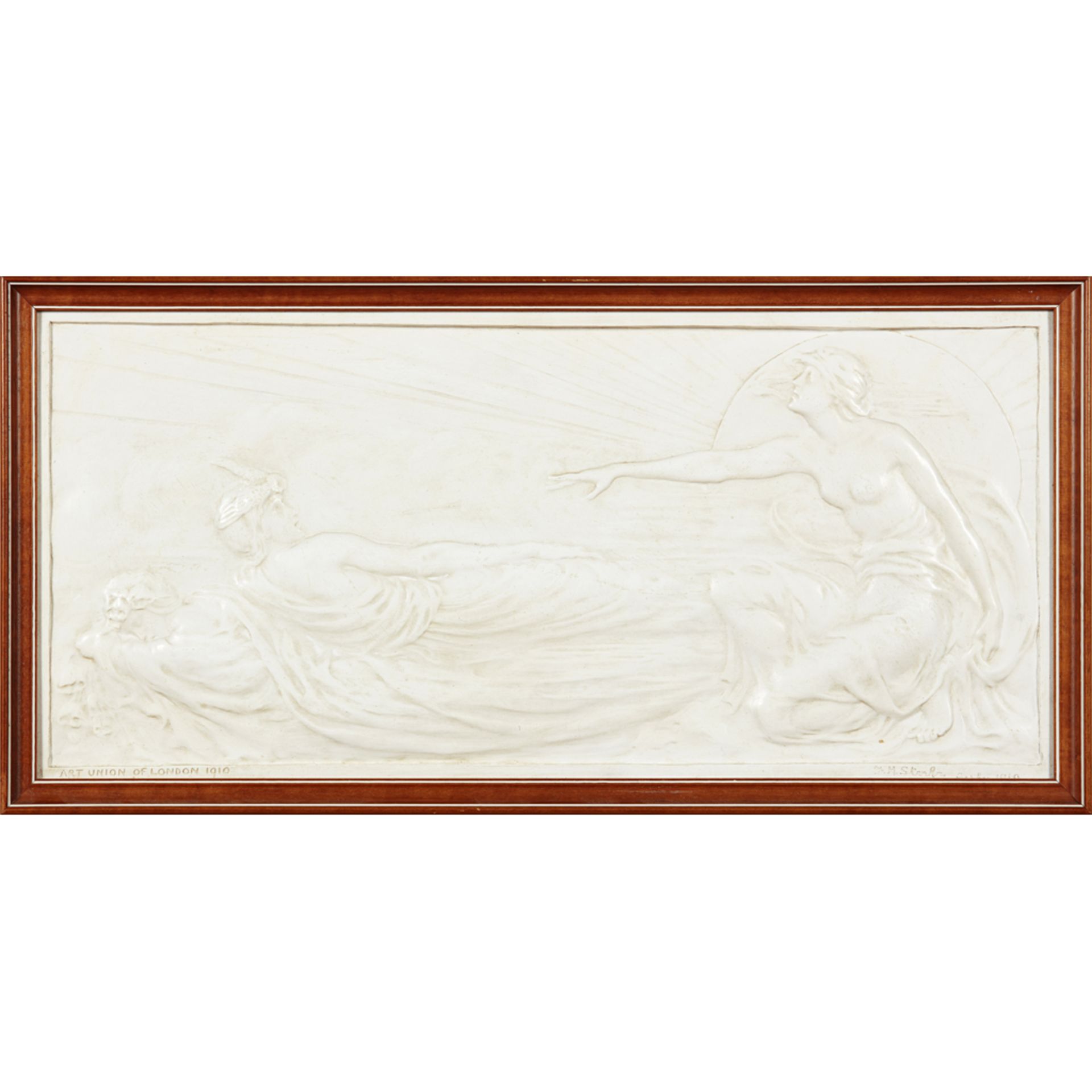 FLORENCE HARRIET STEELE (1857-1948) 'DAWN DISPELLING SLEEP AND NIGHT' PAINTED PLASTER PANEL, 1910 - Image 2 of 2