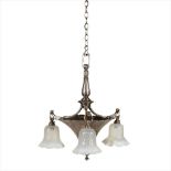 ENGLISH SCHOOL ARTS & CRAFTS STEEL HANGING CHANDELIER, CIRCA 1920