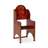 ENGLISH SCHOOL ARTS & CRAFTS INLAID FRUITWOOD CHILD'S WING ARMCHAIR, CIRCA 1900