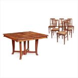 GEORGES-ERNEST NOWAK FRENCH ART NOUVEAU OAK DINING TABLE AND SIX MATCHING CHAIRS, CIRCA 1900
