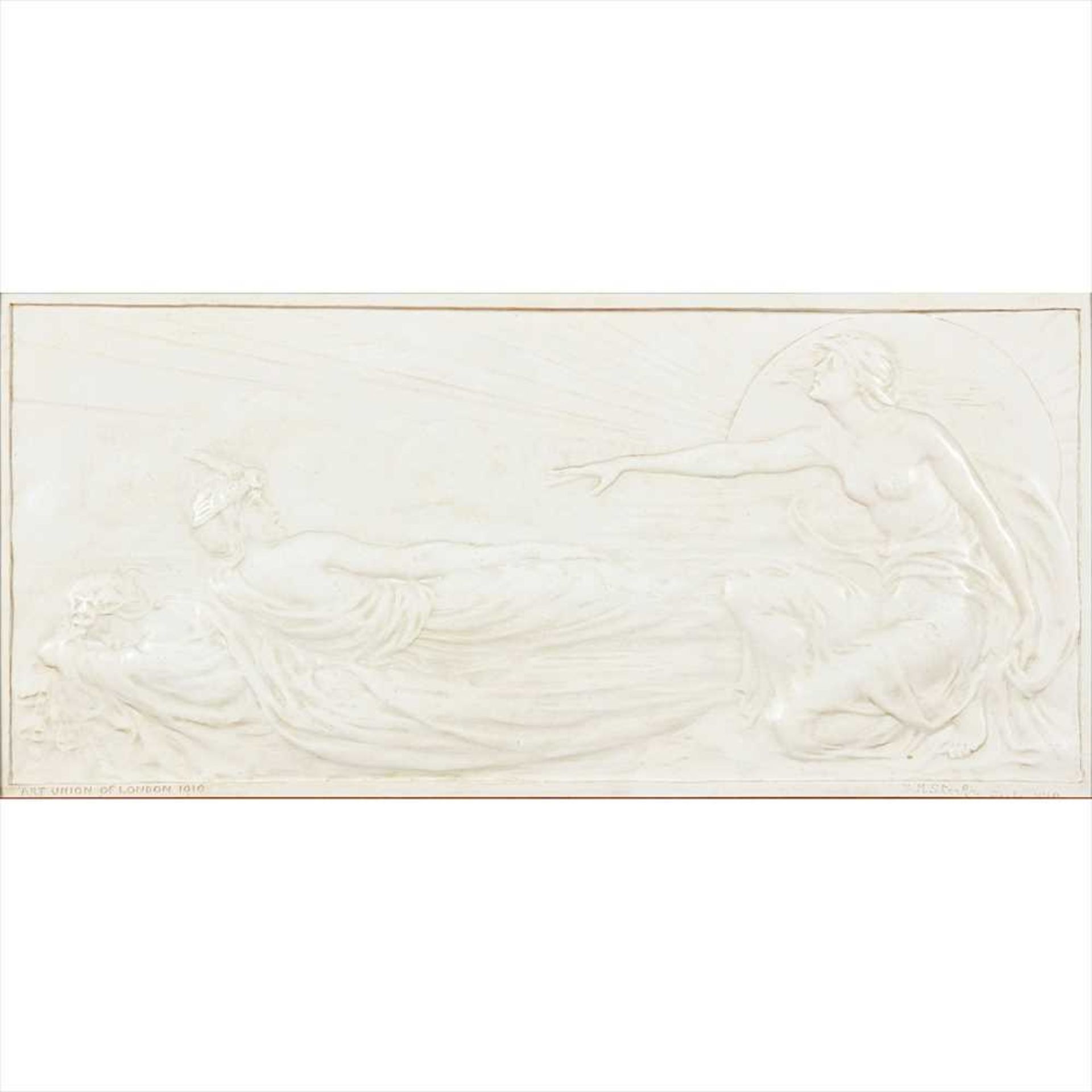 FLORENCE HARRIET STEELE (1857-1948) 'DAWN DISPELLING SLEEP AND NIGHT' PAINTED PLASTER PANEL, 1910