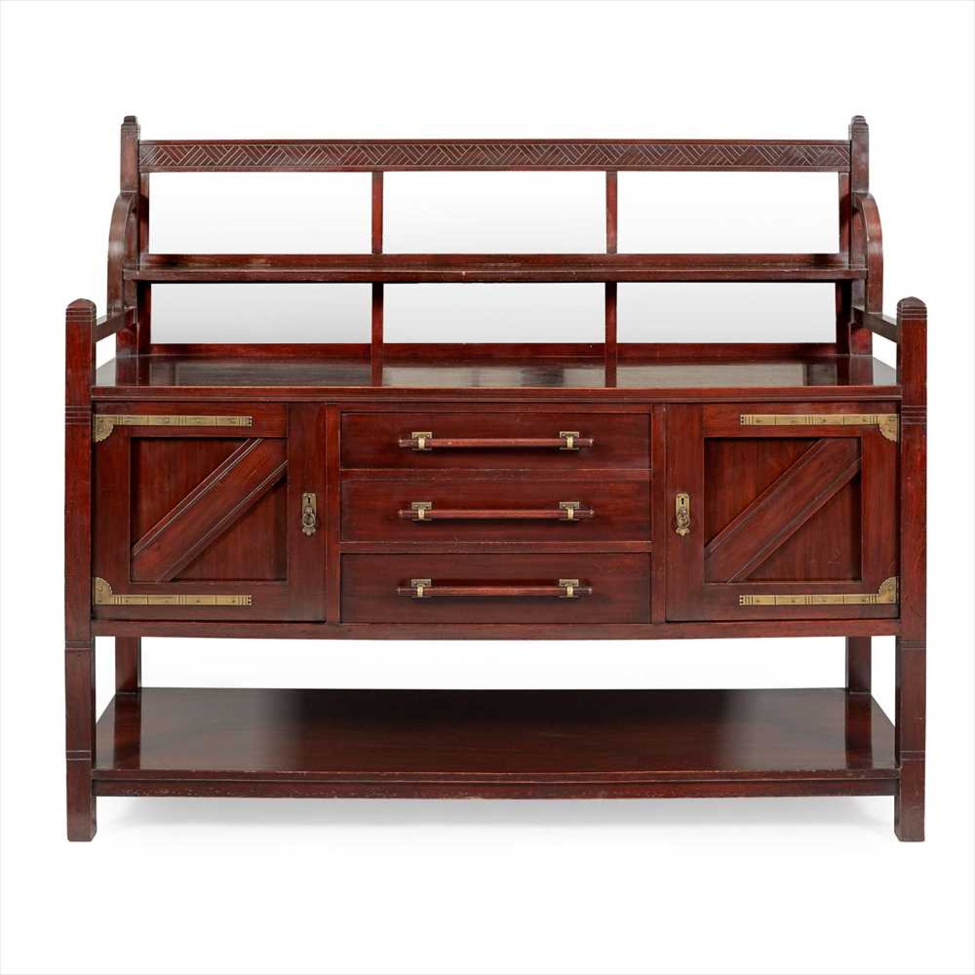 MANNER OF E.W. GODWIN AESTHETIC MOVEMENT MAHOGANY SIDEBOARD, CIRCA 1890