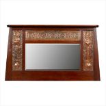 ENGLISH SCHOOL ARTS & CRAFTS OAK AND COPPER OVERMANTEL MIRROR, CIRCA 1900