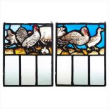 ENGLISH SCHOOL PAIR OF ARTS & CRAFTS STAINED, LEADED AND PAINTED GLASS PANELS, CIRCA 1900