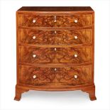 Y HEAL & SON LTD., LONDON WALNUT BOW-FRONT CHEST OF DRAWERS, CIRCA 1920