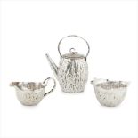 ATTRIBUTED TO CHRISTOPHER DRESSER FOR HUKIN & HEATH, LONDON THREE PIECE PLATED TEA SERVICE, CIRCA