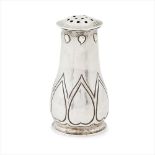 ATTRIBUTED TO C.F.A. VOYSEY FOR KESWICK SCHOOL OF INDUSTRIAL ARTS ARTS & CRAFTS SILVER PEPPER POT,