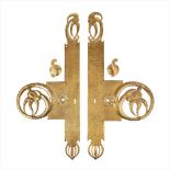 ENGLISH SCHOOL THREE ARTS & CRAFTS BRASS DOOR PLATES, CIRCA 1900