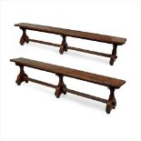 ENGLISH SCHOOL PAIR OF GOTHIC REVIVAL OAK BENCHES, CIRCA 1870