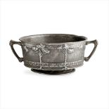 DAVID VEASEY FOR LIBERTY & CO., LONDON ARTS & CRAFTS PEWTER TWIN-HANDLED ROSE BOWL, CIRCA 1910