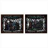 § GORDON MACWHIRTER WEBSTER (1908-1987) PAIR OF STAINED, PAINTED AND LEADED GLASS PANELS, CIRCA