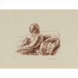 § HENRY MOORE O.M., C.H (BRITISH 1898-1986) SEATED FIGURE HOLDING A GLASS