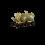 CELADON JADE 'QILING WITH CUBS' WATER DROPPER REPUBLIC PERIOD, 20TH CENTURY