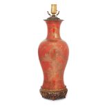 GILT-DECORATED CORAL GROUND BALUSTER VASE QING DYNASTY, 19TH CENTURY