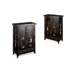 PAIR OF LACQUERED AND HARDSTONE INLAID CABINETS REPUBLIC PERIOD, 20TH CENTURY