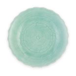 PALE-CELADON-GLAZED 'FLOWER' PLATE QIANLONG MARK AND PERIOD