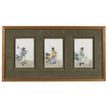 THREE FAMILLE ROSE 'CHINESE MEN' PORCELAIN PLAQUES REPUBLIC PERIOD, 20TH CENTURY