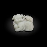 WHITE JADE 'LION AND CUB' BELT HOOK QING DYNASTY, 18TH CENTURY