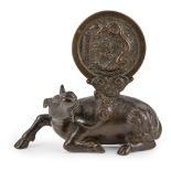 BRONZE MIRROR AND 'RHINOCEROS' STAND MING DYNASTY