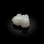 PALE CELADON JADE 'CATS’ CARVING QING DYNASTY, 19TH CENTURY