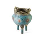 CLOISONNÉ ENAMEL 'DRAGON' TRIPOD CENSER MING DYNASTY