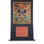 THANGKA DEPICTING YAMANTAKA AND CONSORT VAJRAVETALI QING DYNASTY, 19TH CENTURY