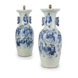 PAIR OF CELADON-GLAZED BLUE AND WHITE VASES QING DYNASTY, 19TH CENTURY