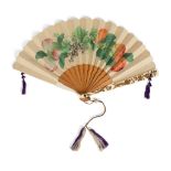 Y JAPANESE PAPER AND IVORY FAN MEIJI PERIOD