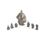 GROUP OF SEVEN JAPANESE SILVER 'FUKUJIN DEITIES' OKIMONO EARLY 20TH CENTURY