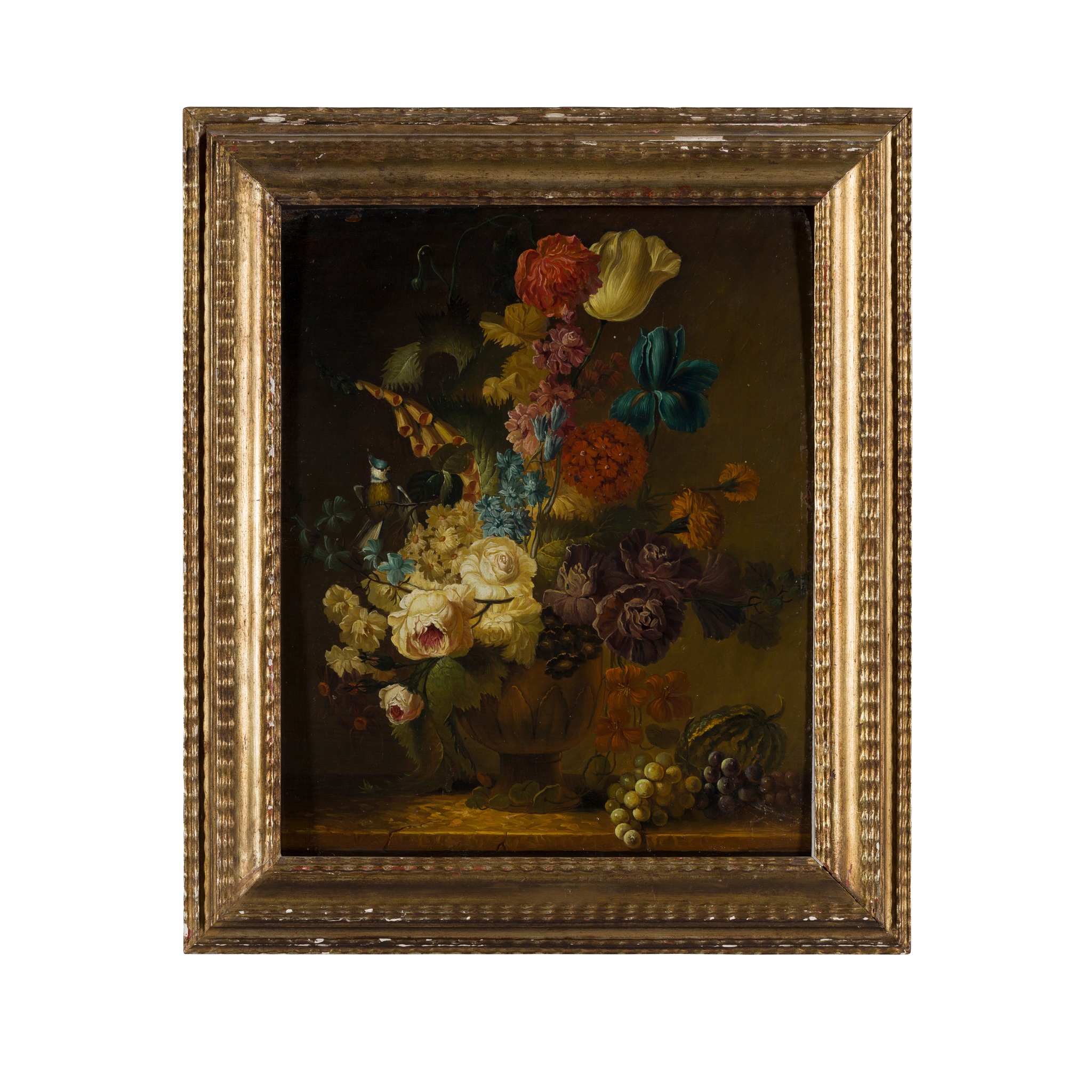 DUTCH SCHOOL (19TH CENTURY) STILL LIFE OF FLOWERS AND FRUIT IN A VASE - Image 2 of 2