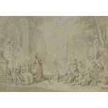 FRENCH SCHOOL (18TH CENTURY) ELEGANT FIGURES AT A GARDEN PARTY