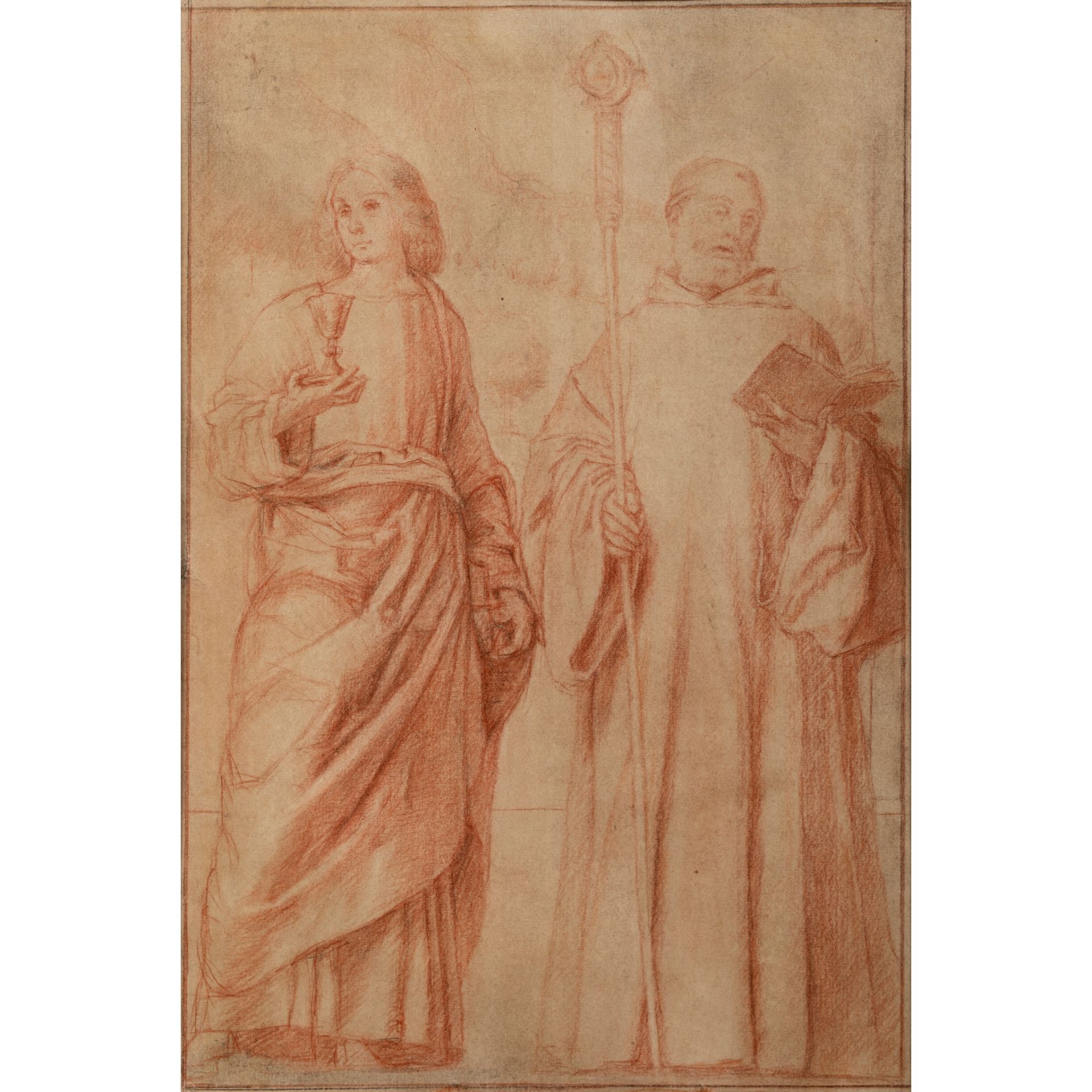 EARLY SIXTEENTH CENTURY ITALIAN SCHOOL ST. JOHN THE EVANGILIST AND ANOTHER FIGURE