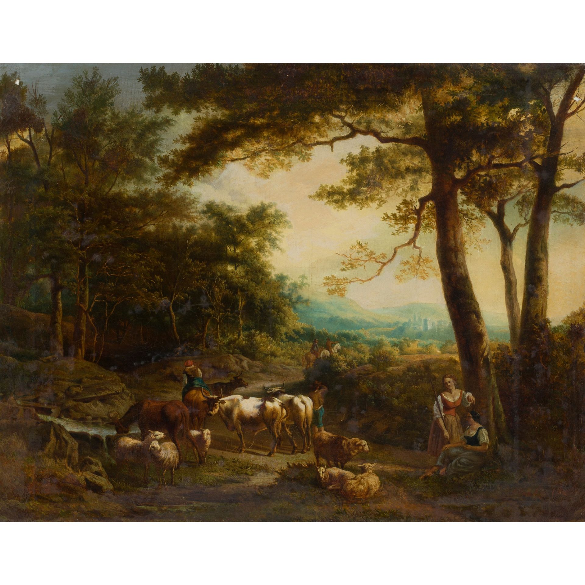 ITALIAN SCHOOL (18TH CENTURY) COUNTRY LANDSCAPE WITH PEASANT AND HIS STOCK