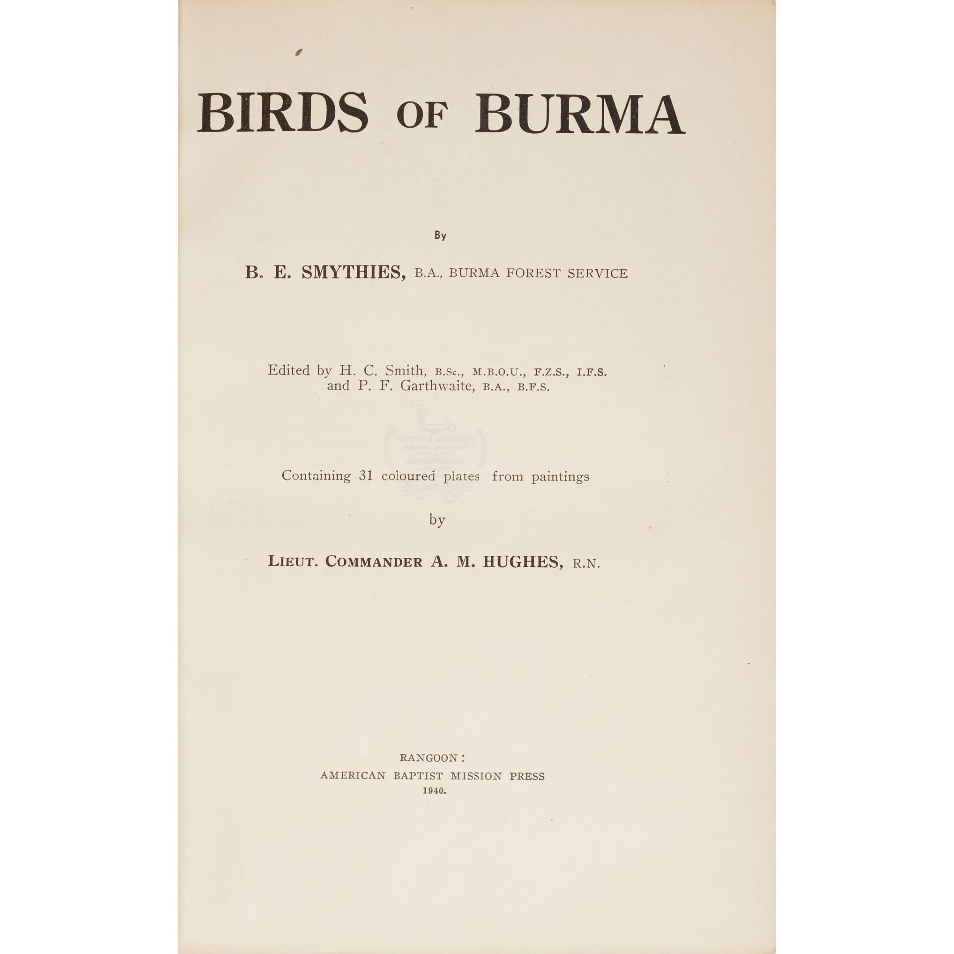 Smythies, Bertram Evelyn The Birds of Burma - Image 3 of 4