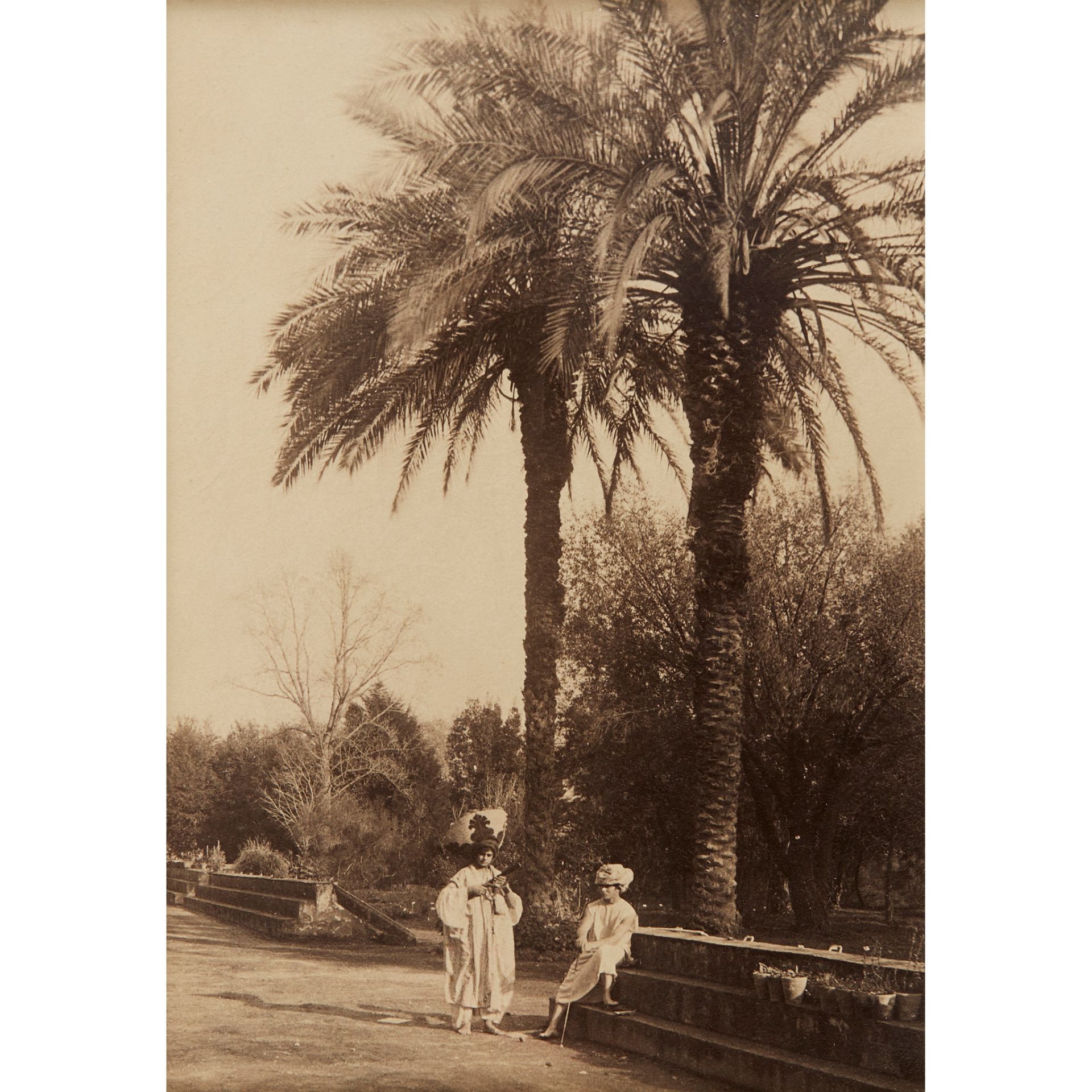 Plüschow, Wilhelm von Two turbaned boys sitting and standing beneath palm trees