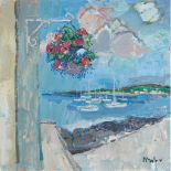 § DONALD MANSON (SCOTTISH B.1948) HANGING BASKETS & BOATS