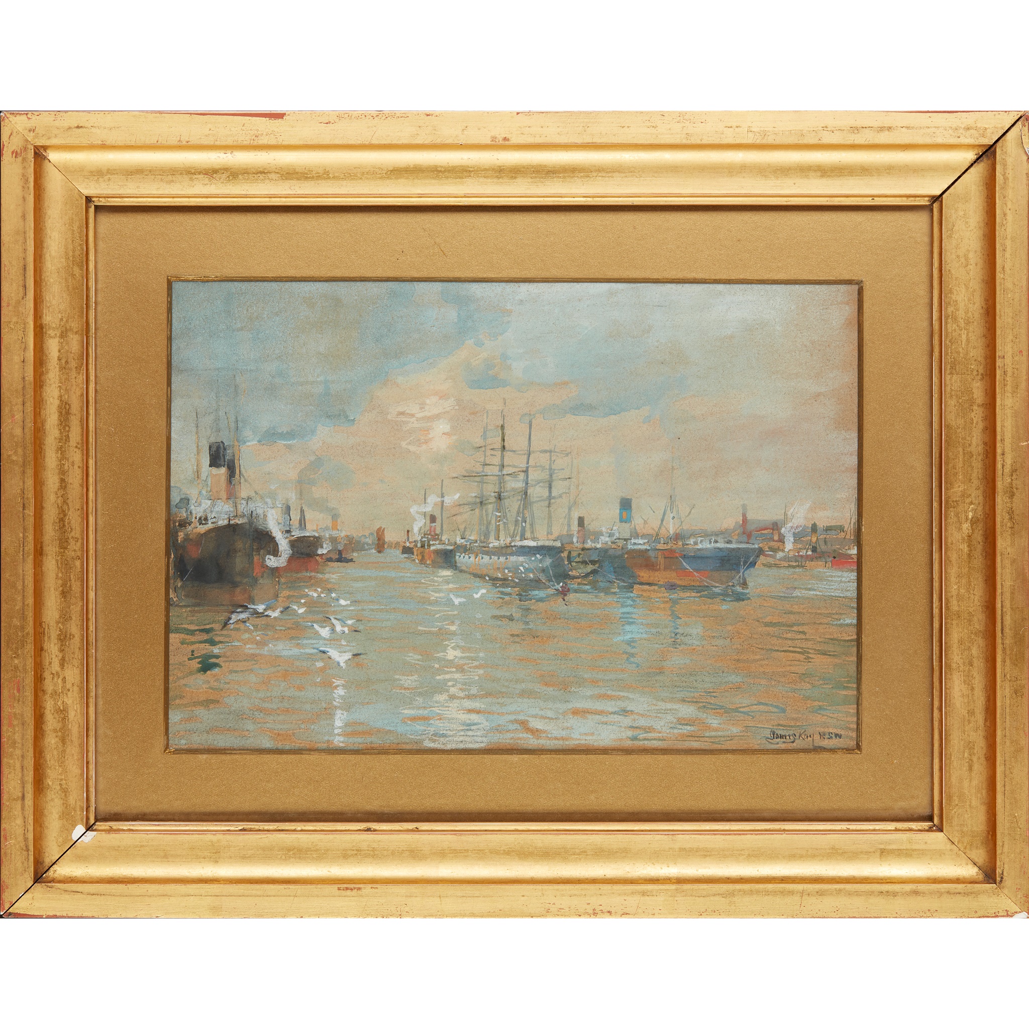 JAMES KAY R.S.A., R.S.W. (SCOTTISH 1858-1942) HARBOUR SCENE - Image 2 of 3