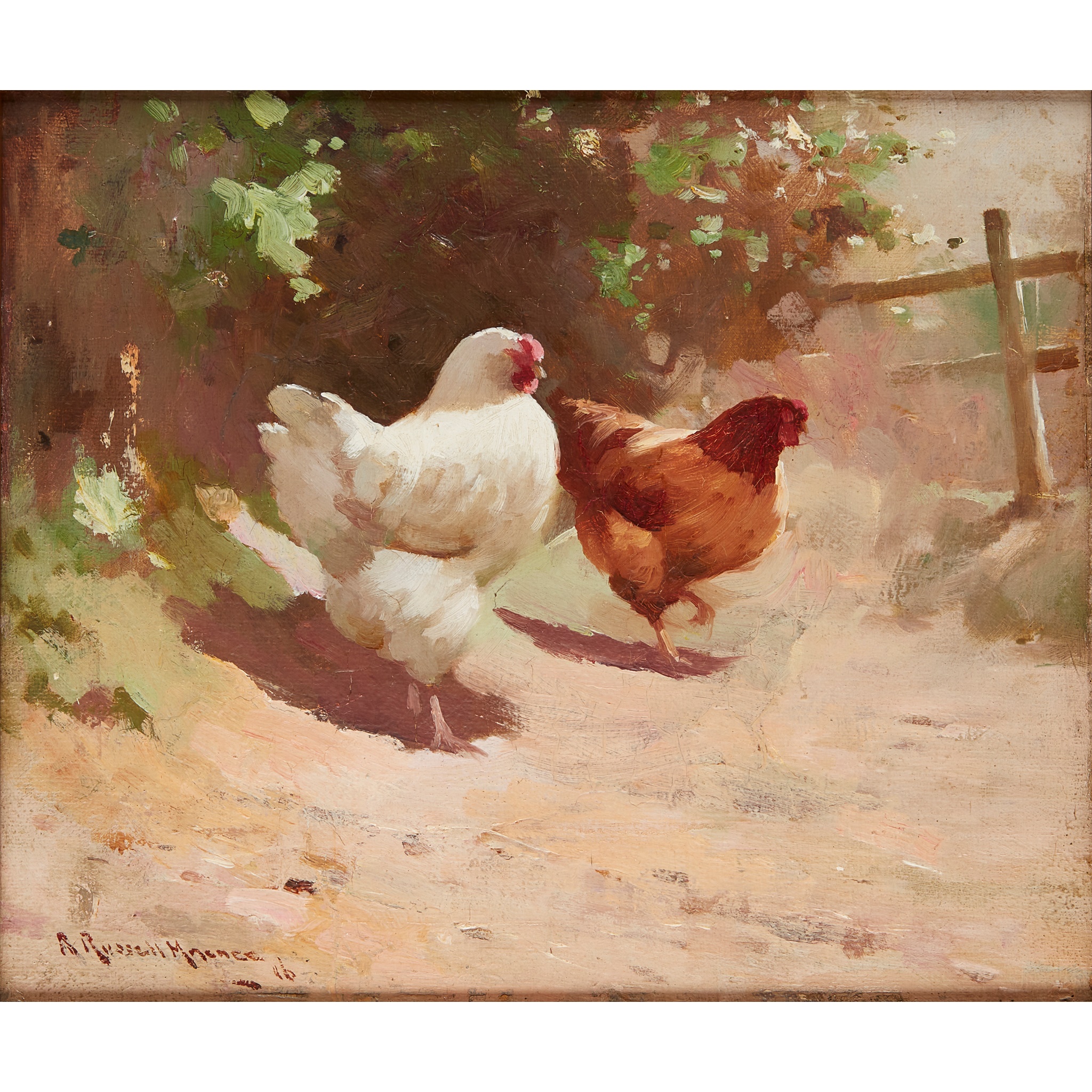 § ROBERT RUSSELL MACNEE R.G.I. (SCOTTISH 1880-1952) TWO HENS