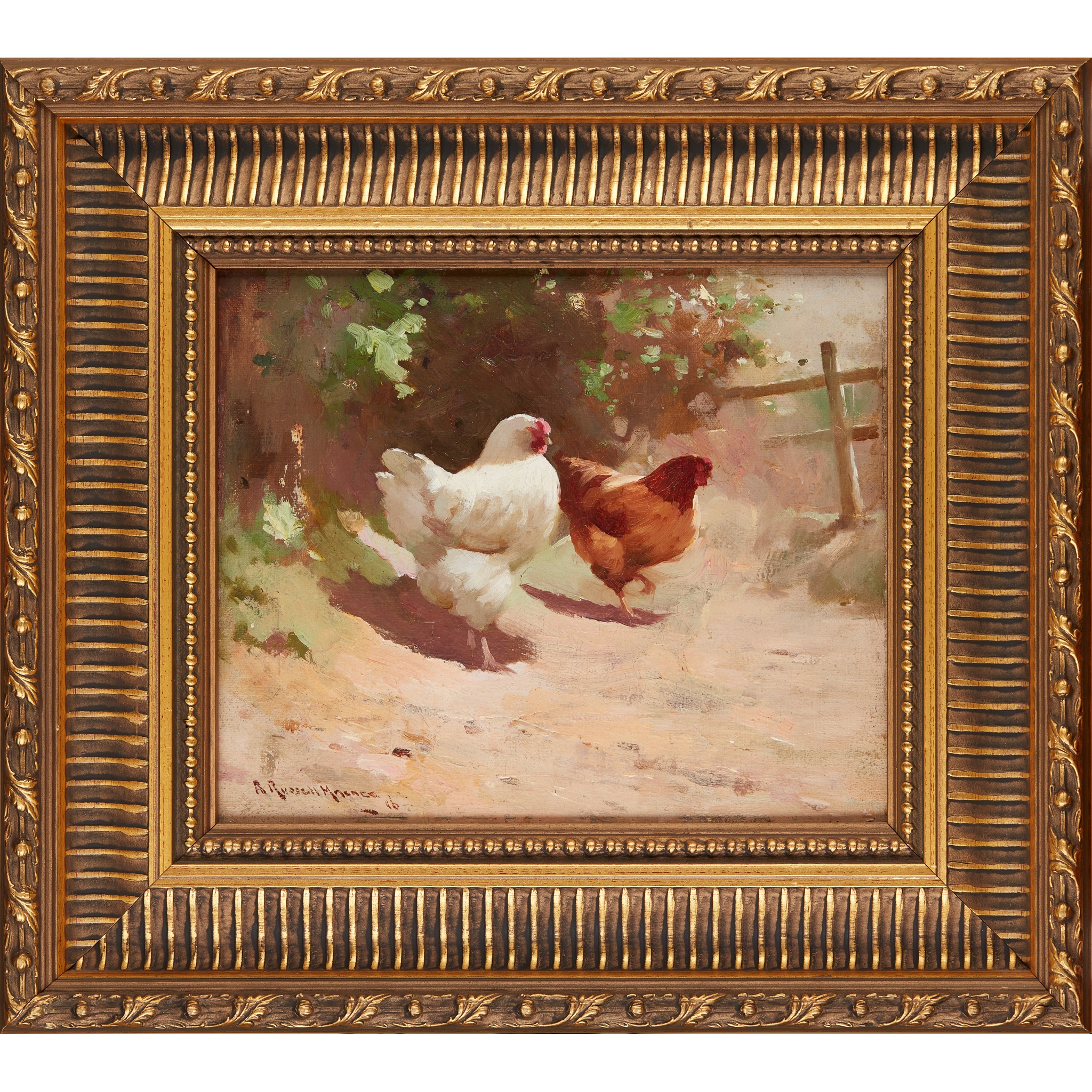 § ROBERT RUSSELL MACNEE R.G.I. (SCOTTISH 1880-1952) TWO HENS - Image 2 of 3