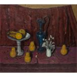 § JOHN MILLER R.S.A., R.S.W (SCOTTISH 1893-1975) STILL LIFE WITH PEARS AND BLUE PITCHER