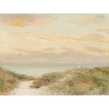 GEORGE OGILVY REID R.S.A (SCOTTISH 1851-1928) FIGURES AMONGST THE DUNES AT SUNSET