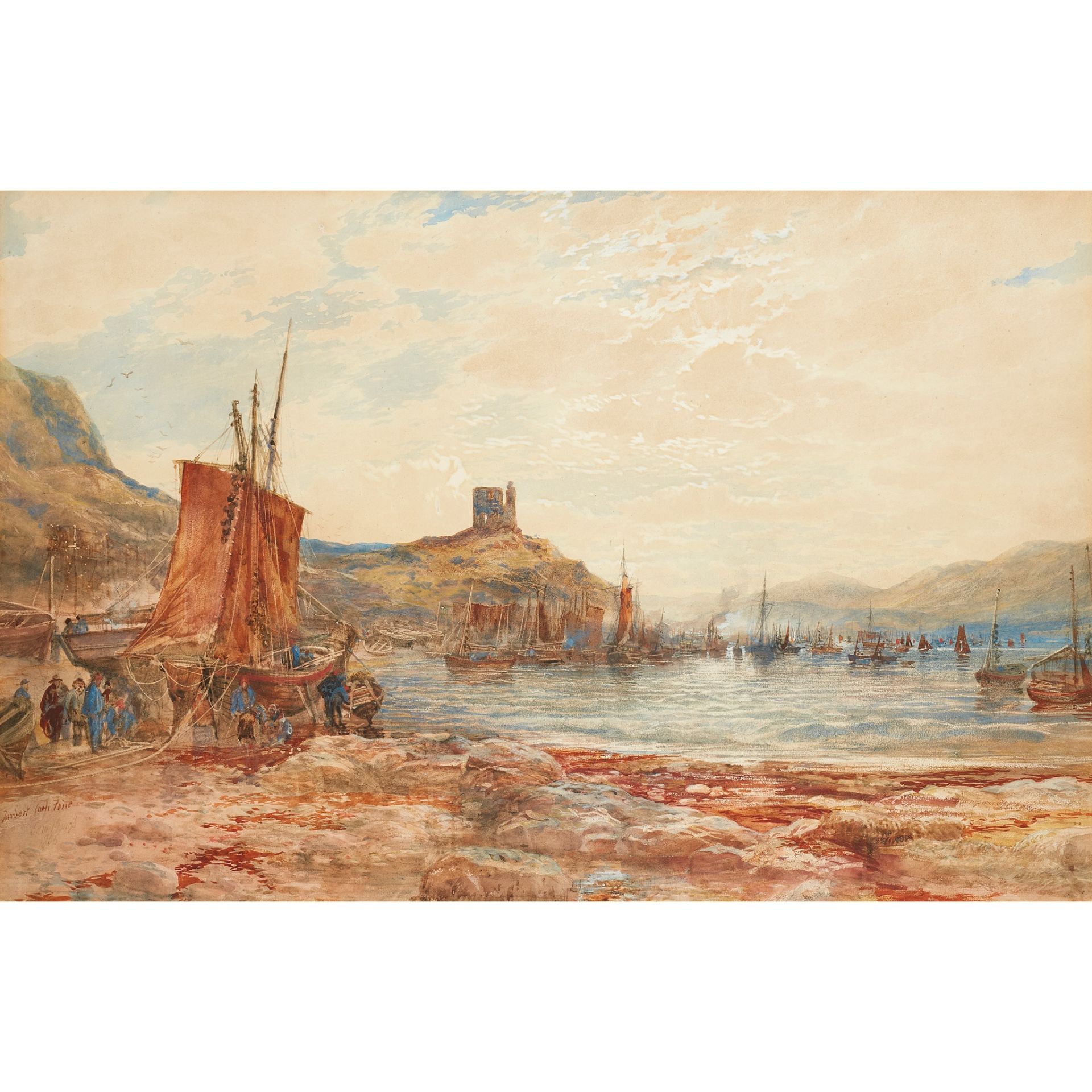 SAM BOUGH R.S.A, R.S.W. (SCOTTISH 1822-1878) FISHING FLEET AT TARBERT, LOCH FYNE