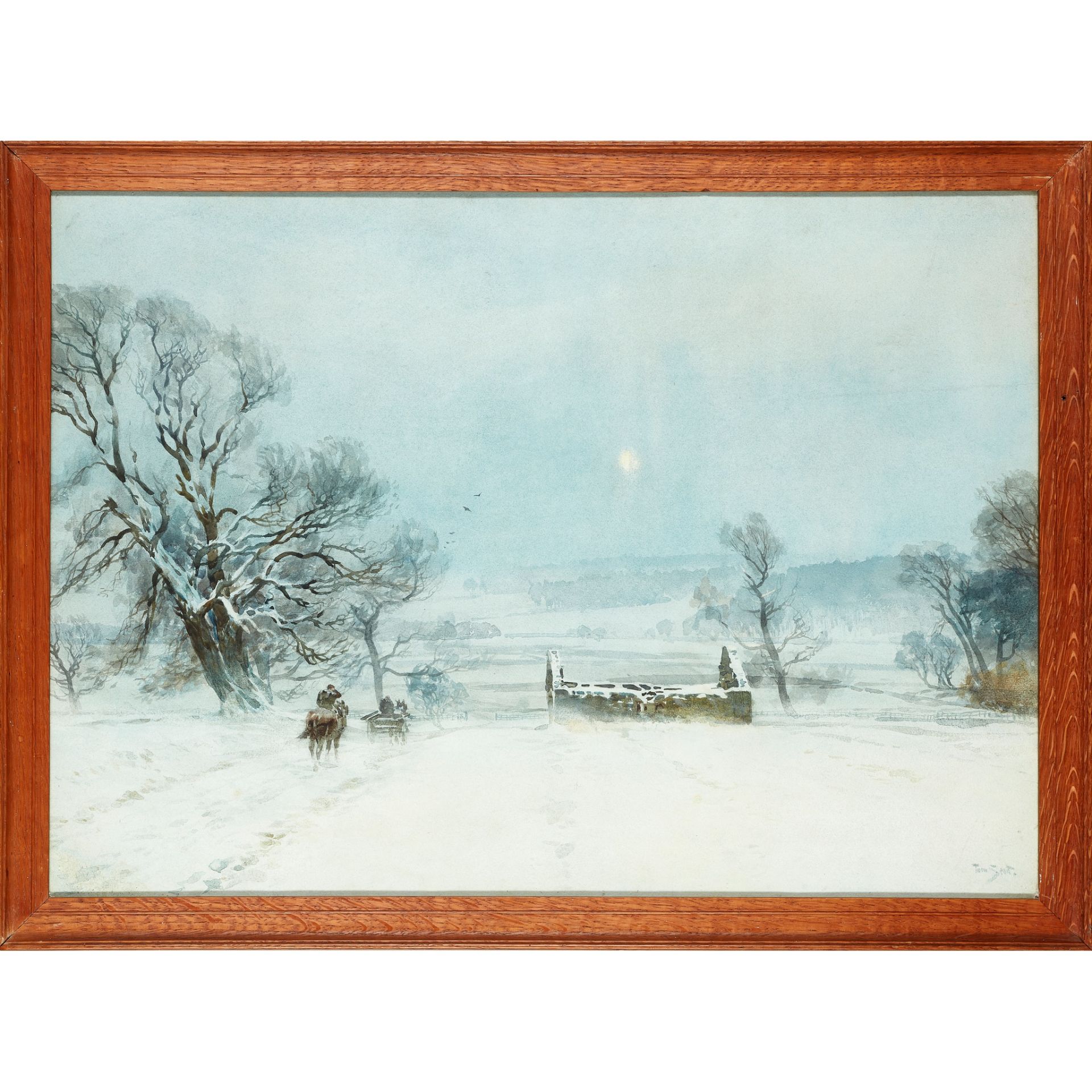 TOM SCOTT R.S.A., R.S.W (SCOTTISH 1859-1927) SNOW STORM IN THE HAINING, SELKIRK - Image 2 of 3