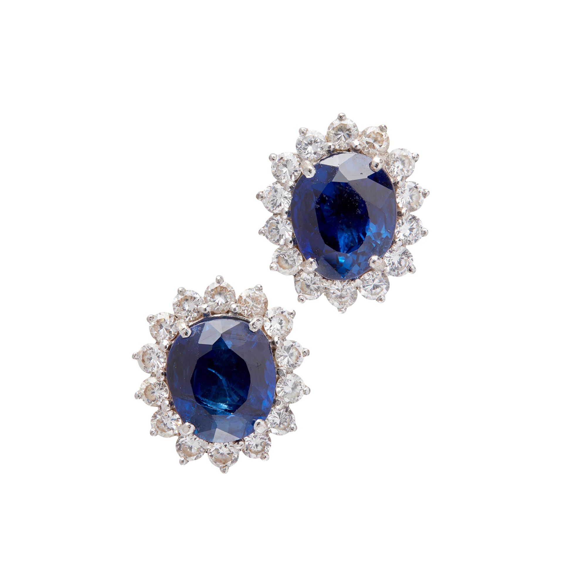 A pair of sapphire and diamond set cluster earrings