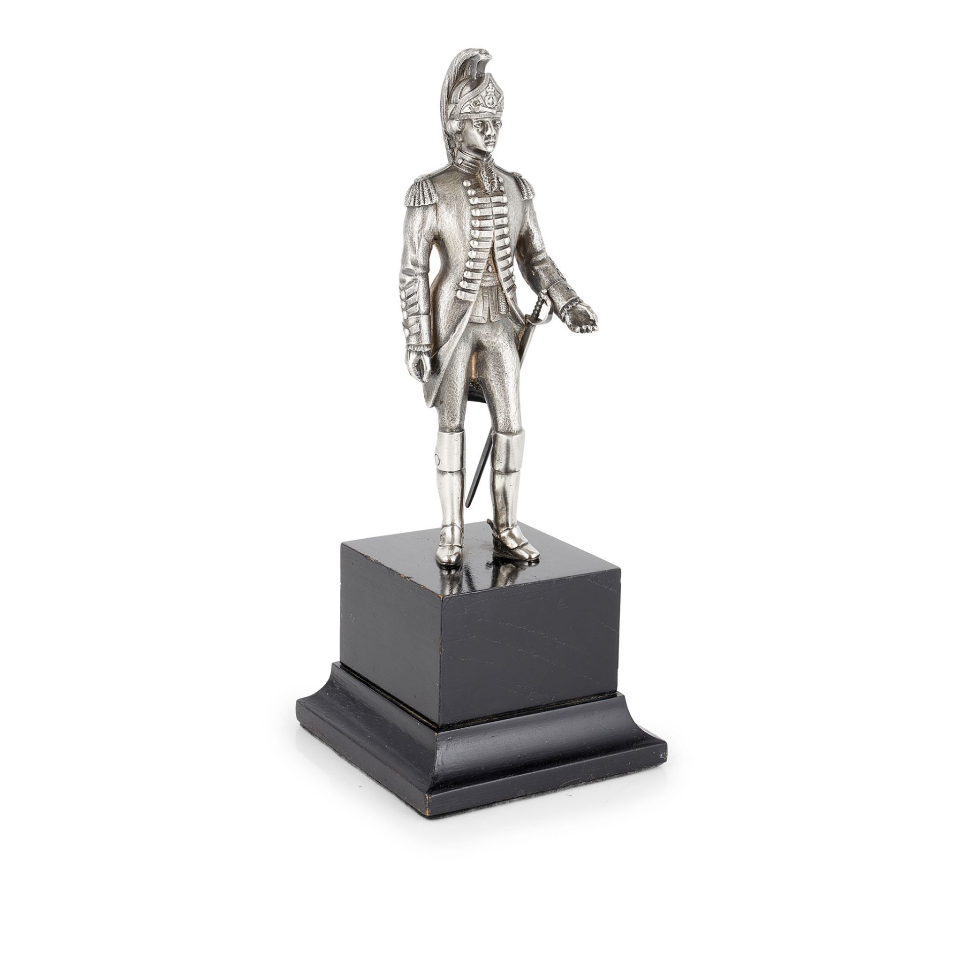 A cast silver figure of a soldier