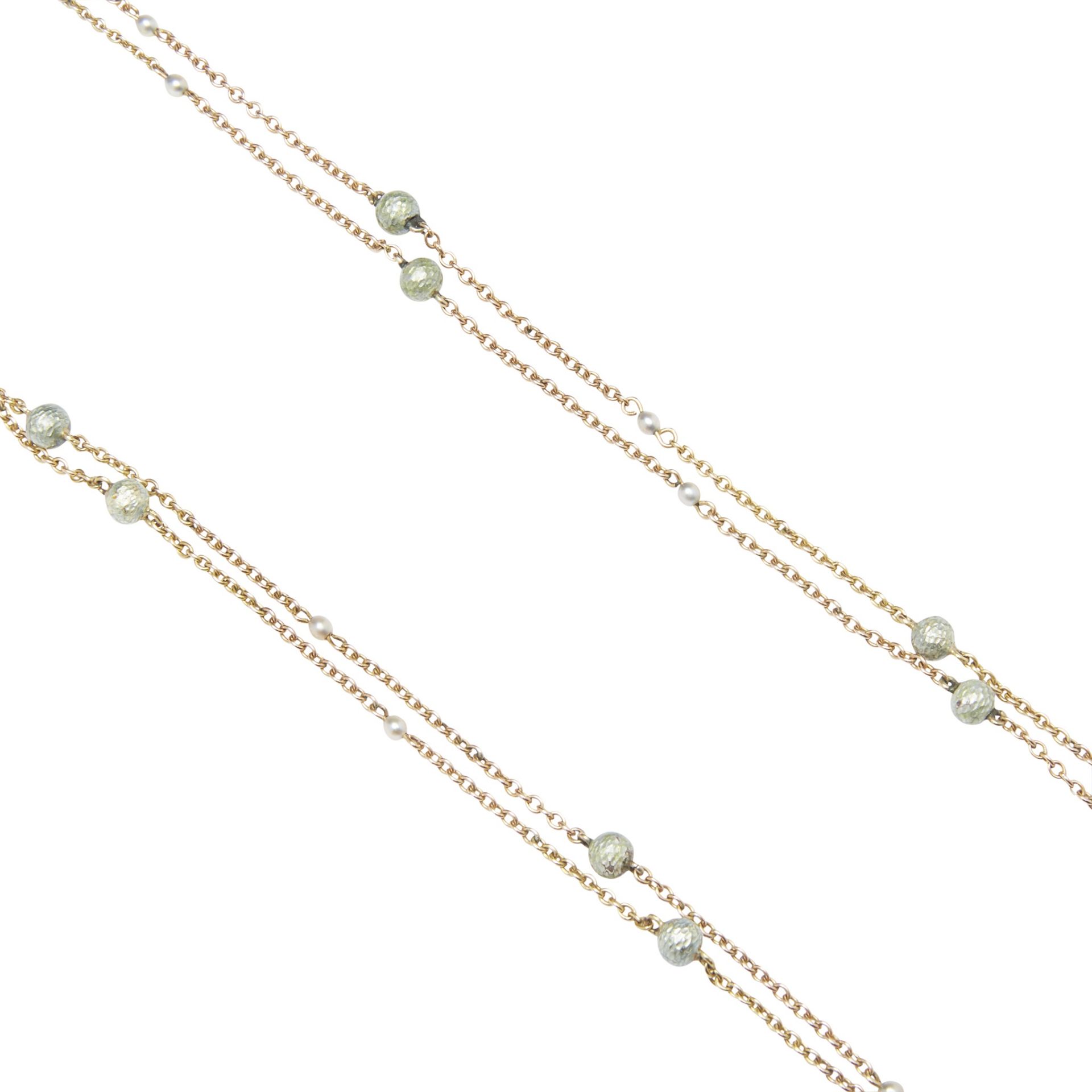 An enamel and seed pearl set long chain - Image 2 of 3