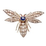 A late 19th century sapphire and diamond set insect brooch